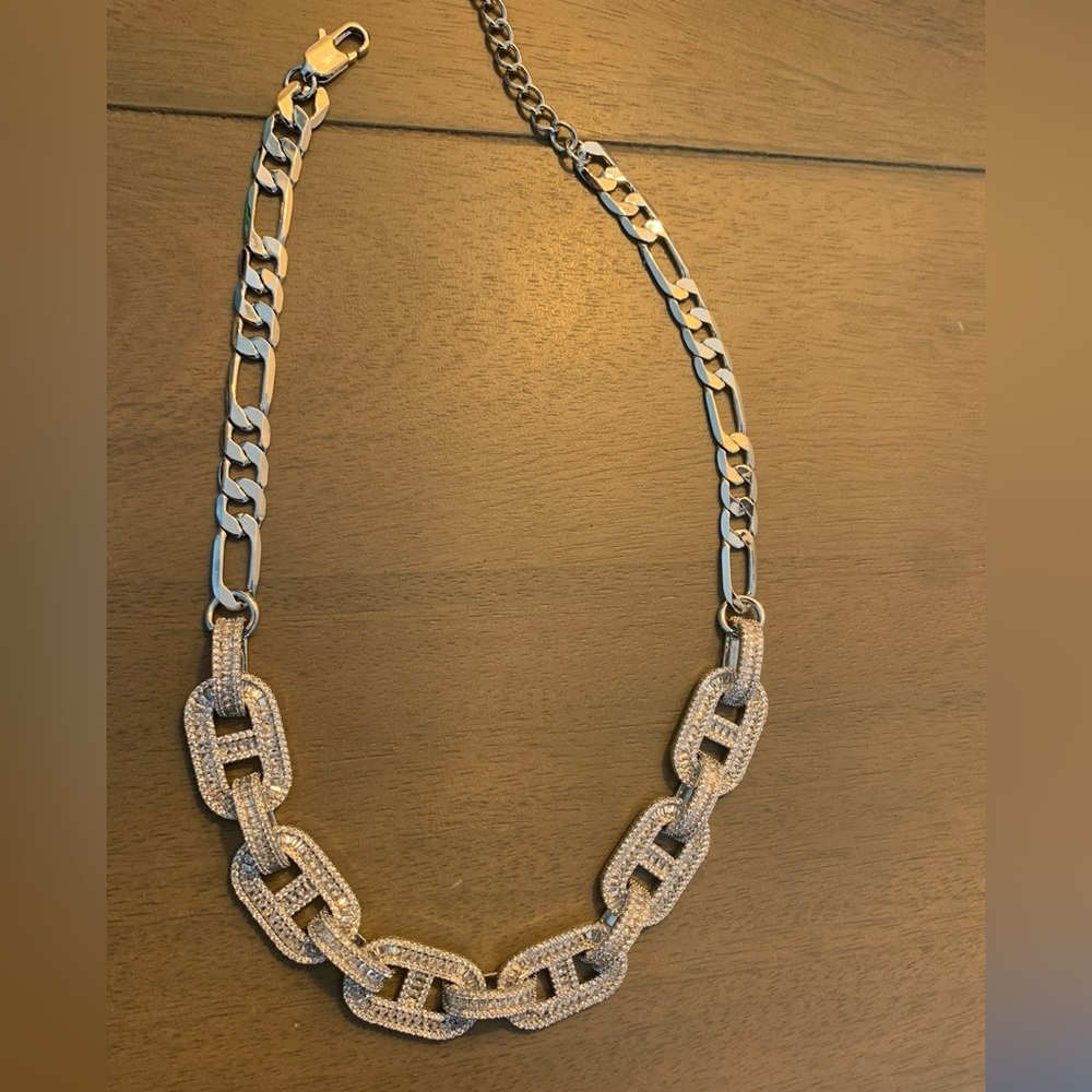 Silver Chain BAGUETTE Link Necklace
